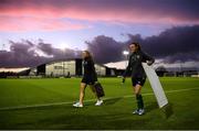 19 October 2021; Áine O'Gorman, right, and Katie McCabe during a Republic of Ireland training session at the FAI National Training Centre in Abbotstown, Dublin. Photo by Stephen McCarthy/Sportsfile