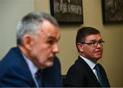 20 October 2021; Ard Stiúrthóir of the GAA Tom Ryan, right, and Uachtarán Chumann Lúthchleas Gael Larry McCarthy during the Special Congress Media Briefing at the GAA Museum at Croke Park in Dublin. Photo by David Fitzgerald/Sportsfile