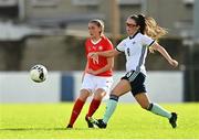 20 October 2021; Smilla Vallotto of Switzerland in action against Cara Mervyn of Northern Ireland during the UEFA Women's U19 Championship Qualifier match between Switzerland and Northern Ireland at Jackman Park in Limerick. Photo by Eóin Noonan/Sportsfile