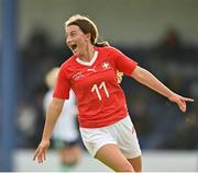 20 October 2021; Serena Li Puma of Switzerland celebrates after scoring her side's first goal during the UEFA Women's U19 Championship Qualifier match between Switzerland and Northern Ireland at Jackman Park in Limerick. Photo by Eóin Noonan/Sportsfile