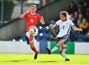 20 October 2021; Sarah Jane McMaster of Northern Ireland in action against Smilla Vallotto of Switzerland during the UEFA Women's U19 Championship Qualifier match between Switzerland and Northern Ireland at Jackman Park in Limerick. Photo by Eóin Noonan/Sportsfile