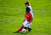 20 October 2021; Ella Touon of Switzerland in action against Sarah Jane McMaster of Northern Ireland during the UEFA Women's U19 Championship Qualifier match between Switzerland and Northern Ireland at Jackman Park in Limerick. Photo by Eóin Noonan/Sportsfile