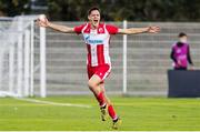 20 October 2021; Stefan Lekovic of Crvena Zvezda celebrates after scoring his side's first goal during the UEFA Youth League first round second leg match between Crvena Zvezda and St Patrick’s Athletic at Cukaricki Stadium in Belgrade, Serbia. Photo by Nikola Krstic/Sportsfile