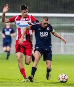 20 October 2021; Adam Murphy of St Patrick's Athletic in action against Bratislav Maric of Crvena Zvezda during the UEFA Youth League first round second leg match between Crvena Zvezda and St Patrick’s Athletic at Cukaricki Stadium in Belgrade, Serbia. Photo by Nikola Krstic/Sportsfile