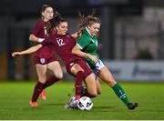 20 October 2021; Rebecca Watkins of Republic of Ireland in action against Tara Bourne of England during the UEFA Women's U19 Championship Qualifier match between Republic of Ireland and England at Markets Field in Limerick. Photo by Eóin Noonan/Sportsfile