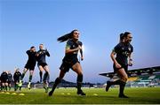 20 October 2021; Players, from left, Lucy Quinn, Louise Quinn, Niamh Farrelly and Ciara Grant during a Republic of Ireland training session at Tallaght Stadium in Dublin. Photo by Stephen McCarthy/Sportsfile