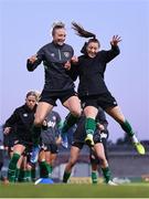 20 October 2021; Louise Quinn, left, and Lucy Quinn during a Republic of Ireland training session at Tallaght Stadium in Dublin. Photo by Stephen McCarthy/Sportsfile