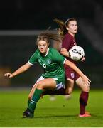 20 October 2021; Rebecca Watkins of Republic of Ireland in action against Lucy Parry of England during the UEFA Women's U19 Championship Qualifier match between Republic of Ireland and England at Markets Field in Limerick. Photo by Eóin Noonan/Sportsfile