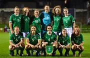 20 October 2021; Republic of Ireland team, back row, from left, Kerryanne Brown, Kate Slevin, Ellen Molloy, Rugile Auskalnyte, Therese Kinnevey and Jessie Stapleton. Front row, from left, Muireann Devaney, Rebecca Watkins, Della Doherty, Aoife Horgan and Shauna Brennan before the UEFA Women's U19 Championship Qualifier match between Republic of Ireland and England at Markets Field in Limerick. Photo by Eóin Noonan/Sportsfile