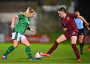 20 October 2021; Ellen Molloy of Republic of Ireland in action against Charlotte Wardlaw of England during the UEFA Women's U19 Championship Qualifier match between Republic of Ireland and England at Markets Field in Limerick. Photo by Eóin Noonan/Sportsfile