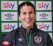 20 October 2021; Niamh Fahey speaks to media ahead of a Republic of Ireland training session at Tallaght Stadium in Dublin. Photo by Stephen McCarthy/Sportsfile
