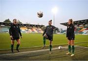 20 October 2021; Players, from left, Niamh Farrelly, Áine O'Gorman and Heather Payne during a Republic of Ireland training session at Tallaght Stadium in Dublin. Photo by Stephen McCarthy/Sportsfile