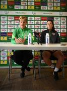 20 October 2021; Manager Vera Pauw and Niamh Fahey speak to media ahead of a Republic of Ireland training session at Tallaght Stadium in Dublin. Photo by Stephen McCarthy/Sportsfile