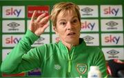 20 October 2021; Manager Vera Pauw speaks to media ahead of a Republic of Ireland training session at Tallaght Stadium in Dublin. Photo by Stephen McCarthy/Sportsfile