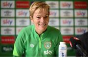 20 October 2021; Manager Vera Pauw speaks to media ahead of a Republic of Ireland training session at Tallaght Stadium in Dublin. Photo by Stephen McCarthy/Sportsfile