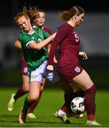 20 October 2021; Shauna Brennan of Republic of Ireland is tackled by Ruby Mace of England during the UEFA Women's U19 Championship Qualifier match between Republic of Ireland and England at Markets Field in Limerick. Photo by Eóin Noonan/Sportsfile