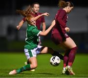 20 October 2021; Shauna Brennan of Republic of Ireland is tackled by Ruby Mace of England during the UEFA Women's U19 Championship Qualifier match between Republic of Ireland and England at Markets Field in Limerick. Photo by Eóin Noonan/Sportsfile