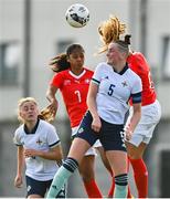 20 October 2021; Fionnuala Morgan of Northern Ireland in action against Alayah Pilgrim of Switzerland during the UEFA Women's U19 Championship Qualifier match between Switzerland and Northern Ireland at Jackman Park in Limerick. Photo by Eóin Noonan/Sportsfile