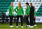 21 October 2021; Saoirse Noonan of Republic of Ireland, left, and team-mates prior to the FIFA Women's World Cup 2023 qualifier group A match between Republic of Ireland and Sweden at Tallaght Stadium in Dublin. Photo by Eóin Noonan/Sportsfile