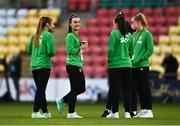 21 October 2021; Republic of Ireland players including Niamh Farrelly, second from left, walk the pitch prior to the FIFA Women's World Cup 2023 qualifier group A match between Republic of Ireland and Sweden at Tallaght Stadium in Dublin. Photo by Eóin Noonan/Sportsfile