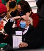 21 October 2021; President of Ireland Michael D Higgins before the FIFA Women's World Cup 2023 qualifier group A match between Republic of Ireland and Sweden at Tallaght Stadium in Dublin. Photo by Eóin Noonan/Sportsfile