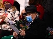 21 October 2021; President of Ireland Michael D Higgins studies the programme before the FIFA Women's World Cup 2023 qualifier group A match between Republic of Ireland and Sweden at Tallaght Stadium in Dublin. Photo by Eóin Noonan/Sportsfile