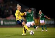 21 October 2021; Hanna Bennison of Sweden in action against Niamh Fahey of Republic of Ireland during the FIFA Women's World Cup 2023 qualifier group A match between Republic of Ireland and Sweden at Tallaght Stadium in Dublin. Photo by Stephen McCarthy/Sportsfile