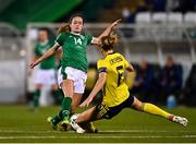 21 October 2021; Heather Payne of Republic of Ireland in action against Magdalena Eriksson of Sweden during the FIFA Women's World Cup 2023 qualifier group A match between Republic of Ireland and Sweden at Tallaght Stadium in Dublin. Photo by Eóin Noonan/Sportsfile