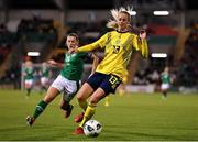 21 October 2021; Amanda Ilestedt of Sweden in action against Katie McCabe of Republic of Ireland during the FIFA Women's World Cup 2023 qualifier group A match between Republic of Ireland and Sweden at Tallaght Stadium in Dublin. Photo by Stephen McCarthy/Sportsfile