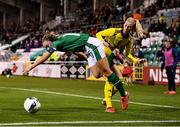 21 October 2021; Katie McCabe of Republic of Ireland in action against Sofia Jakobsson of Sweden during the FIFA Women's World Cup 2023 qualifier group A match between Republic of Ireland and Sweden at Tallaght Stadium in Dublin. Photo by Stephen McCarthy/Sportsfile