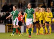 21 October 2021; Katie McCabe of Republic of Ireland looks on as Sweden players celebrate their side's first goal during the FIFA Women's World Cup 2023 qualifier group A match between Republic of Ireland and Sweden at Tallaght Stadium in Dublin. Photo by Stephen McCarthy/Sportsfile