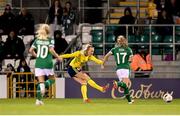 21 October 2021; Stina Blackstenius of Sweden takes a shot which is subsequently deflected into the net by Louise Quinn of Republic of Ireland for Sweden's first goal during the FIFA Women's World Cup 2023 qualifier group A match between Republic of Ireland and Sweden at Tallaght Stadium in Dublin. Photo by Stephen McCarthy/Sportsfile