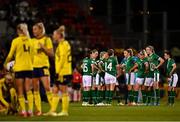 21 October 2021; Republic of Ireland captain Katie McCabe addresses her team-mates during the FIFA Women's World Cup 2023 qualifier group A match between Republic of Ireland and Sweden at Tallaght Stadium in Dublin. Photo by Eóin Noonan/Sportsfile