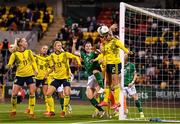 21 October 2021; Jonna Andersson of Sweden clears the ball ahead of Niamh Fahey of Republic of Ireland during the FIFA Women's World Cup 2023 qualifier group A match between Republic of Ireland and Sweden at Tallaght Stadium in Dublin. Photo by Stephen McCarthy/Sportsfile