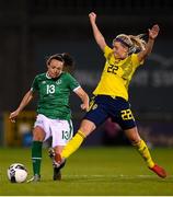 21 October 2021; Áine O'Gorman of Republic of Ireland in action against Olivia Schough of Sweden during the FIFA Women's World Cup 2023 qualifier group A match between Republic of Ireland and Sweden at Tallaght Stadium in Dublin. Photo by Stephen McCarthy/Sportsfile