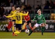 21 October 2021; Saoirse Noonan of Republic of Ireland in action against Amanda Ilestedt of Sweden during the FIFA Women's World Cup 2023 qualifier group A match between Republic of Ireland and Sweden at Tallaght Stadium in Dublin. Photo by Stephen McCarthy/Sportsfile