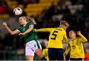 21 October 2021; Louise Quinn of Republic of Ireland in action against Nilla Fischer, centre, and Julia Zigiotti Olme of Sweden during the FIFA Women's World Cup 2023 qualifier group A match between Republic of Ireland and Sweden at Tallaght Stadium in Dublin. Photo by Stephen McCarthy/Sportsfile
