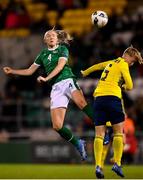 21 October 2021; Louise Quinn of Republic of Ireland in action against Nilla Fischer of Sweden during the FIFA Women's World Cup 2023 qualifier group A match between Republic of Ireland and Sweden at Tallaght Stadium in Dublin. Photo by Stephen McCarthy/Sportsfile