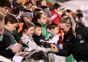 21 October 2021; Louise Quinn of Republic of Ireland with supporters after the FIFA Women's World Cup 2023 qualifier group A match between Republic of Ireland and Sweden at Tallaght Stadium in Dublin. Photo by Stephen McCarthy/Sportsfile