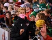 21 October 2021; Republic of Ireland manager Vera Pauw with supporters after the FIFA Women's World Cup 2023 qualifier group A match between Republic of Ireland and Sweden at Tallaght Stadium in Dublin. Photo by Stephen McCarthy/Sportsfile