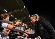 21 October 2021; Louise Quinn of Republic of Ireland signs autographs for supporters after the FIFA Women's World Cup 2023 qualifier group A match between Republic of Ireland and Sweden at Tallaght Stadium in Dublin. Photo by Stephen McCarthy/Sportsfile