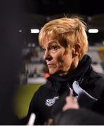 21 October 2021; Republic of Ireland manager Vera Pauw speaks to members of the media after the FIFA Women's World Cup 2023 qualifier group A match between Republic of Ireland and Sweden at Tallaght Stadium in Dublin. Photo by Eóin Noonan/Sportsfile