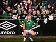 21 October 2021; Leanne Kiernan of Republic of Ireland with supporters after the FIFA Women's World Cup 2023 qualifier group A match between Republic of Ireland and Sweden at Tallaght Stadium in Dublin. Photo by Stephen McCarthy/Sportsfile