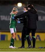 21 October 2021; Denise O'Sullivan of Republic of Ireland receives treatment during the FIFA Women's World Cup 2023 qualifier group A match between Republic of Ireland and Sweden at Tallaght Stadium in Dublin. Photo by Stephen McCarthy/Sportsfile