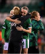 21 October 2021; Louise Quinn of Republic of Ireland is embraced by manager Vera Pauw after the FIFA Women's World Cup 2023 qualifier group A match between Republic of Ireland and Sweden at Tallaght Stadium in Dublin. Photo by Stephen McCarthy/Sportsfile