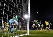 21 October 2021; Magdalena Eriksson of Sweden in action against Louise Quinn, left, and Lucy Quinn of Republic of Ireland during the FIFA Women's World Cup 2023 qualifier group A match between Republic of Ireland and Sweden at Tallaght Stadium in Dublin. Photo by Stephen McCarthy/Sportsfile