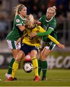 21 October 2021; Amanda Ilestedt of Sweden in action against Denise O'Sullivan, left, and Saoirse Noonan of Republic of Ireland during the FIFA Women's World Cup 2023 qualifier group A match between Republic of Ireland and Sweden at Tallaght Stadium in Dublin. Photo by Stephen McCarthy/Sportsfile