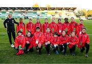 21 October 2021; Bohemians U12 girls team who were assigned the duty of ballkids and Republic of Ireland manager Vera Pauw before the FIFA Women's World Cup 2023 qualifier group A match between Republic of Ireland and Sweden at Tallaght Stadium in Dublin. Photo by Stephen McCarthy/Sportsfile