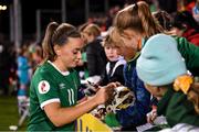 21 October 2021; Katie McCabe of Republic of Ireland with supporters following the FIFA Women's World Cup 2023 qualifier group A match between Republic of Ireland and Sweden at Tallaght Stadium in Dublin. Photo by Stephen McCarthy/Sportsfile