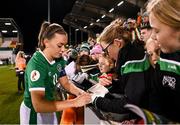 21 October 2021; Katie McCabe of Republic of Ireland with supporters following the FIFA Women's World Cup 2023 qualifier group A match between Republic of Ireland and Sweden at Tallaght Stadium in Dublin. Photo by Stephen McCarthy/Sportsfile